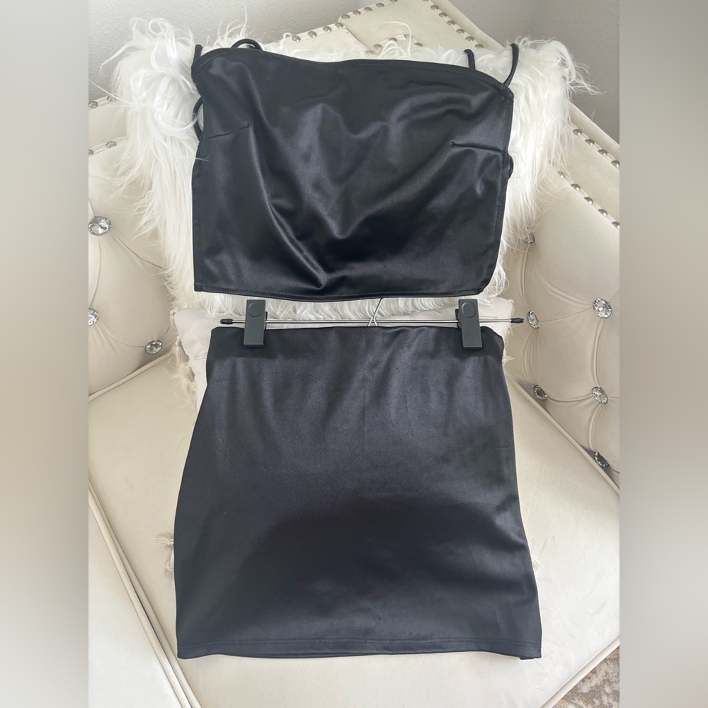Sexy Satin Black Women's Mini Skirt Set